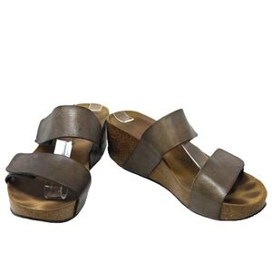 Lolasabbla Eric Michael Slides Womens 8.5/39 Brown‎ Leather Wedge Adjust. Straps